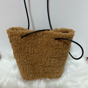 Handmade Tan Black Fuzzy Shoulder Bag
